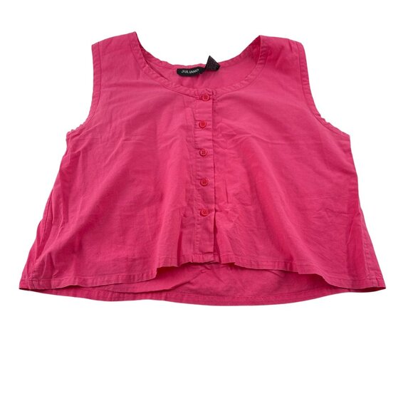 Juliano Pink Cotton Sleeveless Button Front Tank Top Large Vintage 90s Semi crop - Picture 1 of 4